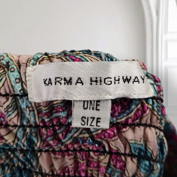 Karma Highway Palazzo Wide Leg Pants One Size Smocked Waist Boho Paisley Viscose - Picture 12 of 14